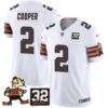 Browns #32 Jim Brown Memorial Patch Vapor Limited Jersey V2 – All Stitched – White – Amari Cooper Jersey