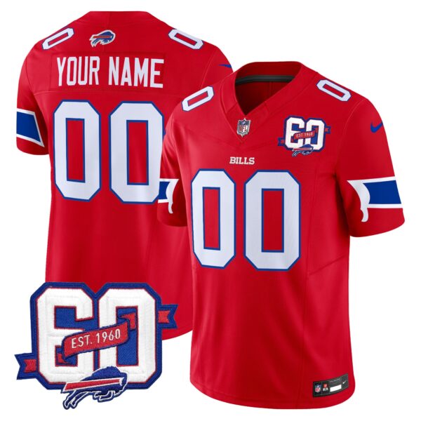 Bills 60th Anniversary Patch Vapor Limited Custom Jersey – All Stitched – Red Jersey