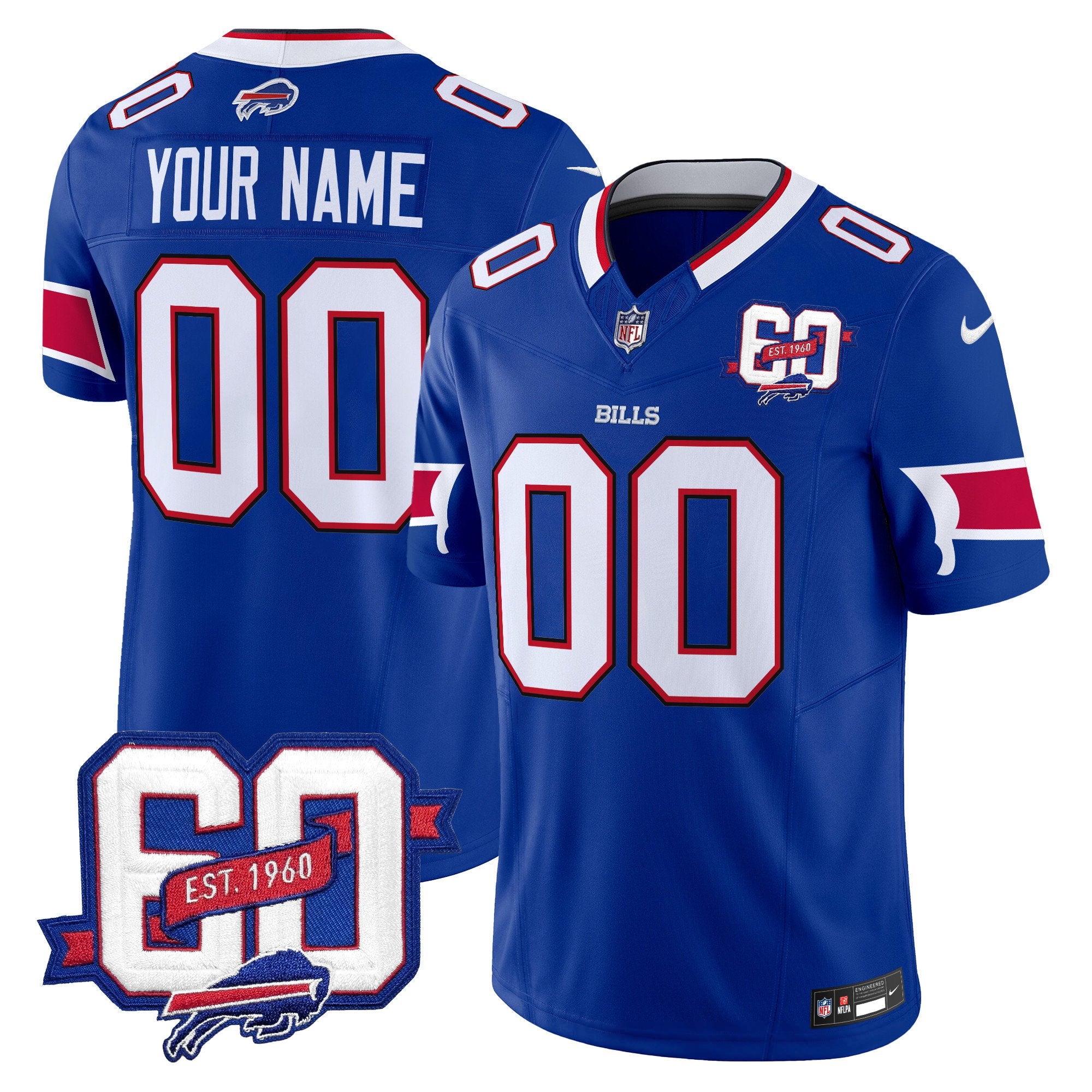 Bills 60th Anniversary Patch Vapor Limited Custom Jersey – All Stitched – Royal Jersey
