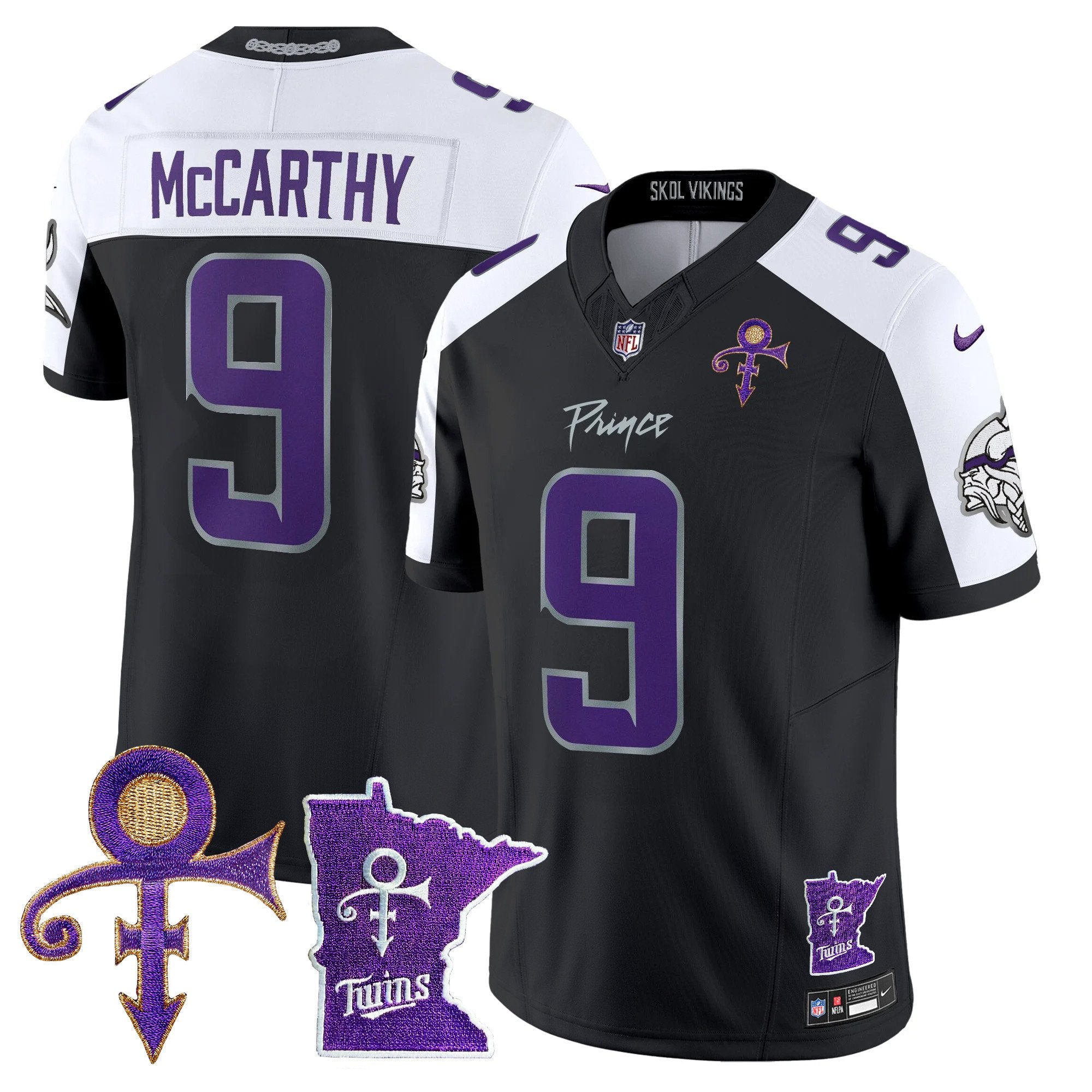 Minnesota Vikings 2024 Prince Vapor Limited Jersey V2 – All Stitched – Black Alternate – J.J. McCarthy Jersey
