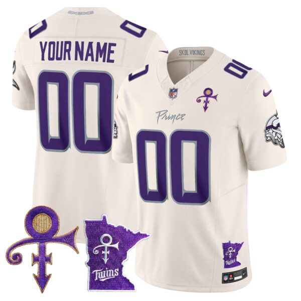 Minnesota Vikings 2024 Prince Vapor Limited Custom Jersey V2 – All Stitched – Cream Jersey