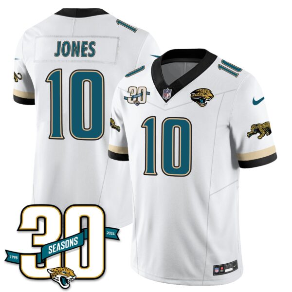 Jacksonville Jaguars 1990s Throwback Uniforms – All Stitched – White – Mac Jones – 10 Jersey