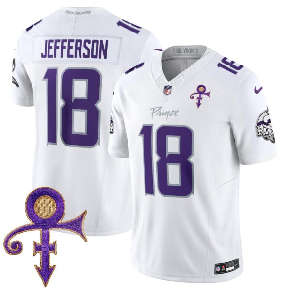 Vikings 2024 Prince Vapor Limited Jersey – All Stitched – White Limited – Justin Jefferson Jersey