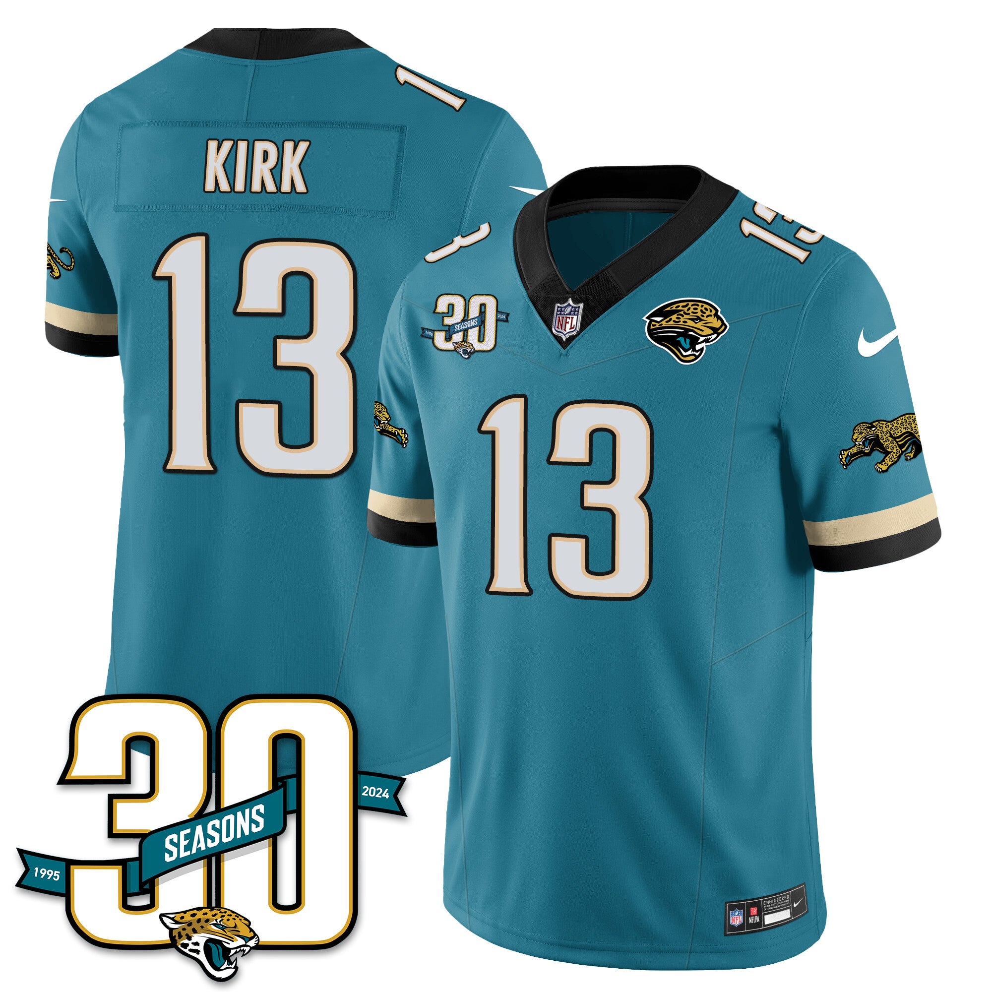 Jacksonville Jaguars 1990s Throwback Uniforms – All Stitched – Teal – Christian Kirk – 13 Jersey