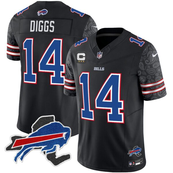Bills New York Patch Vapor Limited Jersey V2 – All Stitched – Black – Stefon Diggs Jersey