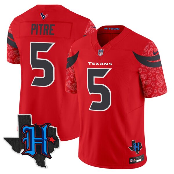 Houston Texans 2024 Texas Patch Vapor Limited Jersey V4 – All Stitched – Red – Jalen Pitre Jersey