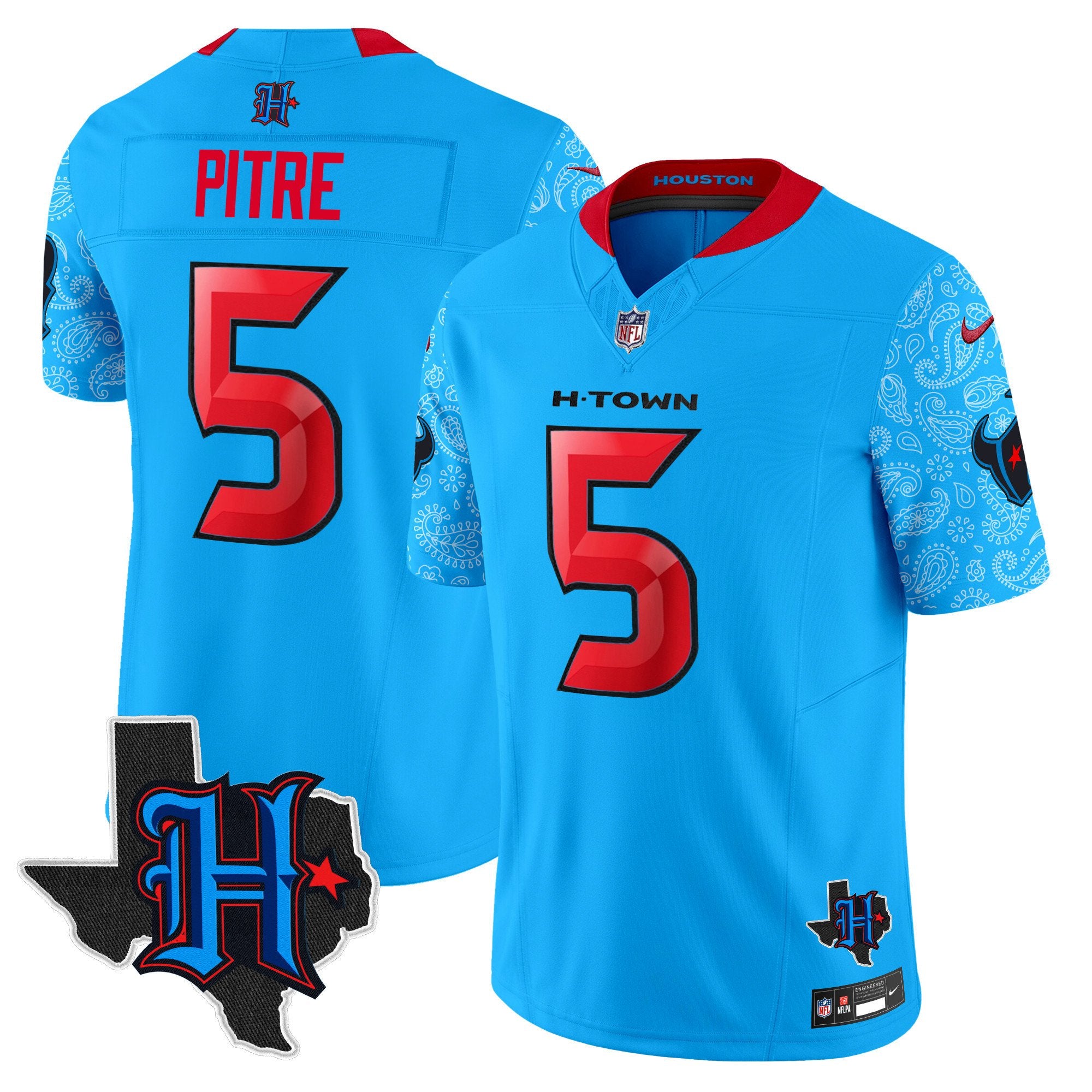 Houston Texans 2024 Texas Patch Vapor Limited Jersey V4 – All Stitched – Blue – Jalen Pitre Jersey
