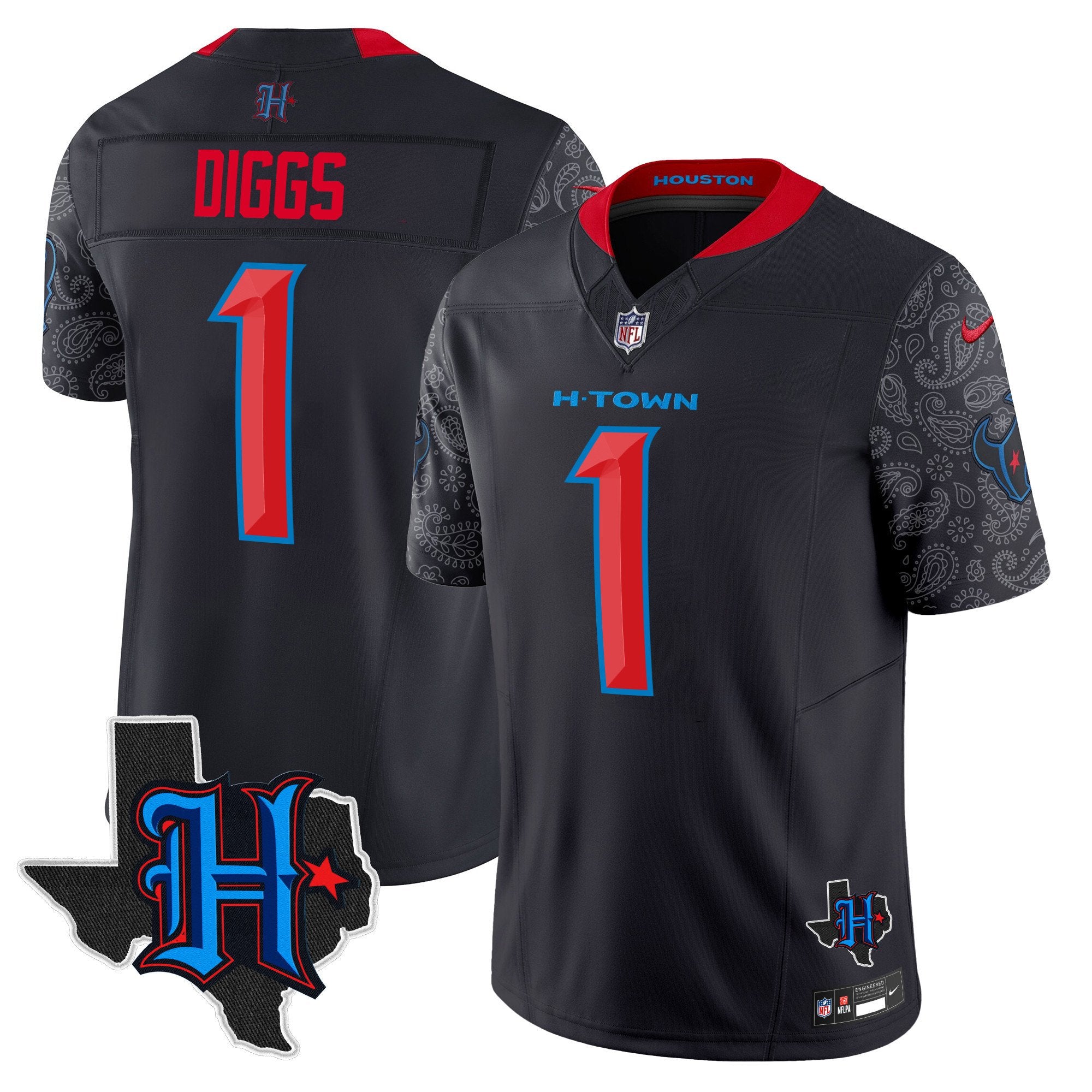 Houston Texans 2024 Texas Patch Vapor Limited Jersey V4 – All Stitched – Navy Limited – Stefon Diggs Jersey