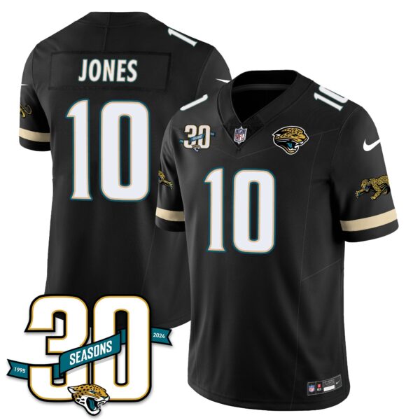 Jacksonville Jaguars 1990s Throwback Uniforms – All Stitched – Black – Mac Jones – 10 Jersey