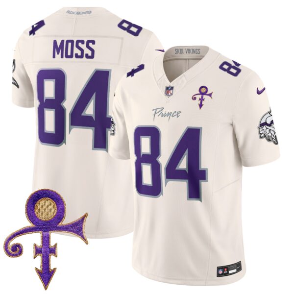 Vikings 2024 Prince Vapor Limited Jersey – All Stitched – Cream – Randy Moss Jersey