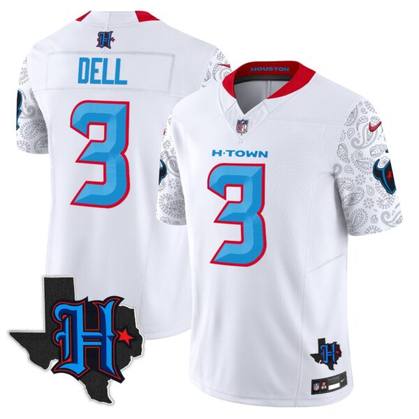 Houston Texans 2024 Texas Patch Vapor Limited Jersey V4 – All Stitched – White – Tank Dell Jersey