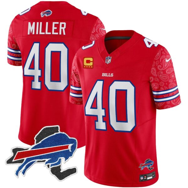 Bills New York Patch Vapor Limited Jersey V2 – All Stitched – Red – Von Miller Jersey