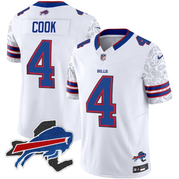 Bills New York Patch Vapor Limited Jersey V2 – All Stitched – White – James Cook Jersey