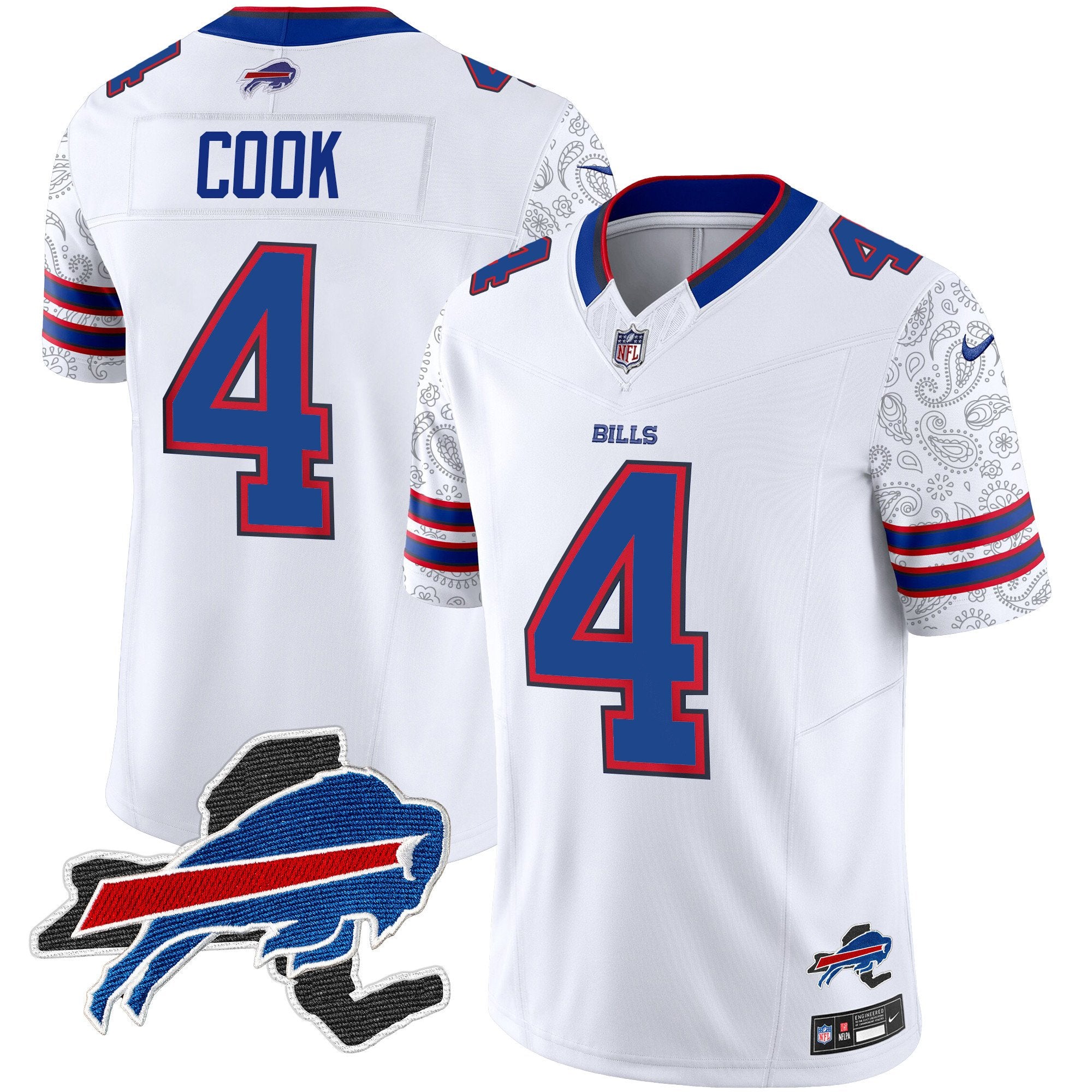 Bills New York Patch Vapor Limited Jersey V2 – All Stitched – White – James Cook Jersey