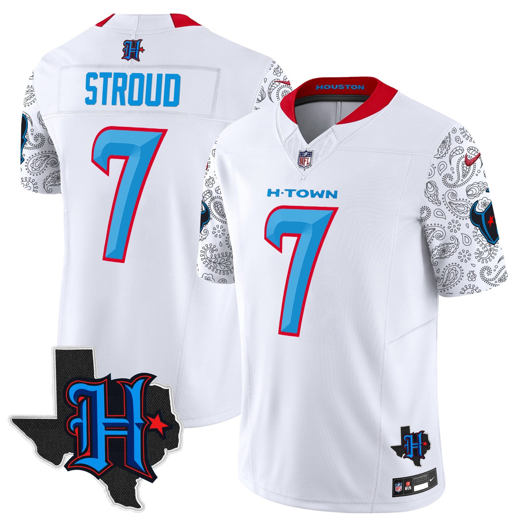Houston Texans 2024 Texas Patch Vapor Limited Jersey V4 – All Stitched – White – C.J. Stroud Jersey
