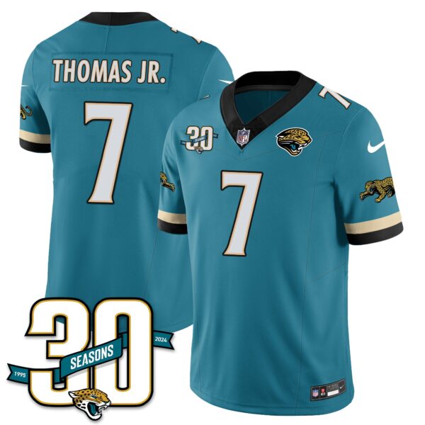Jacksonville Jaguars 1990s Throwback Uniforms – All Stitched – Teal – Brian Thomas Jr. – 7 Jersey