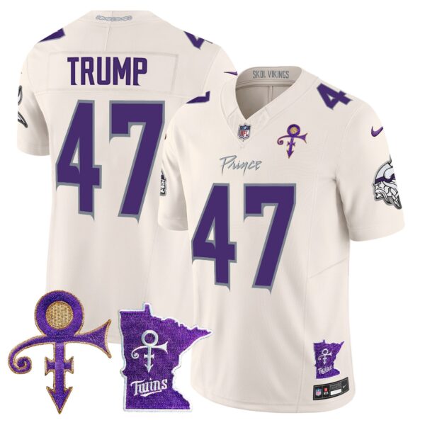 Minnesota Vikings 2024 Prince Vapor Limited Jersey V2 – All Stitched – Cream – Donald Trump Jersey