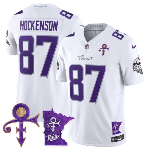Minnesota Vikings 2024 Prince Vapor Limited Jersey V2 – All Stitched – White Limited – T.J. Hockenson Jersey