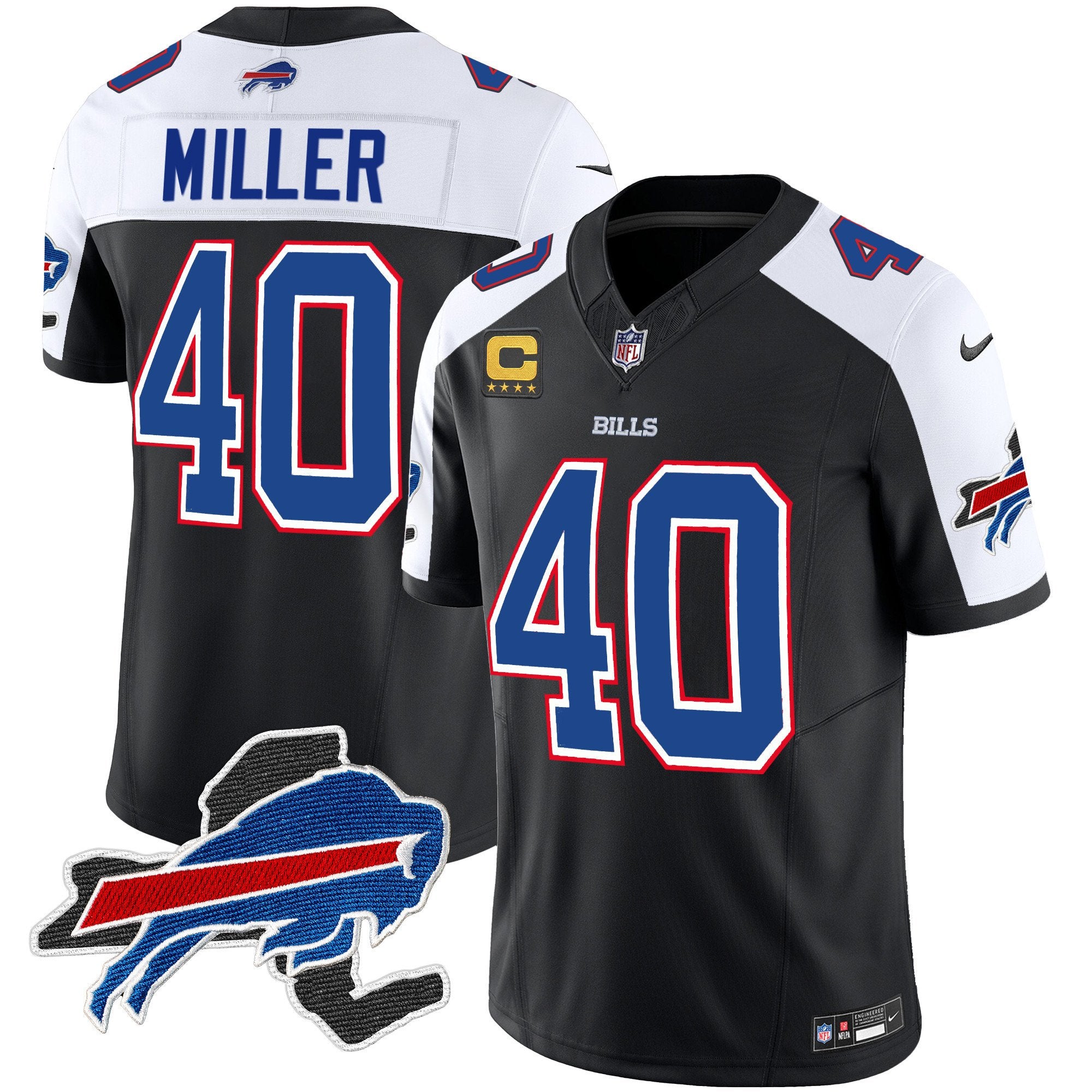 Bills New York Patch Vapor Limited Jersey V2 – All Stitched – Black Alternate – Von Miller Jersey