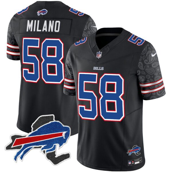 Bills New York Patch Vapor Limited Jersey V2 – All Stitched – Black – Matt Milano Jersey