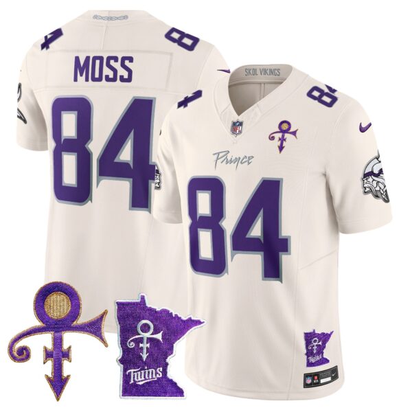 Minnesota Vikings 2024 Prince Vapor Limited Jersey V2 – All Stitched – Cream – Randy Moss Jersey