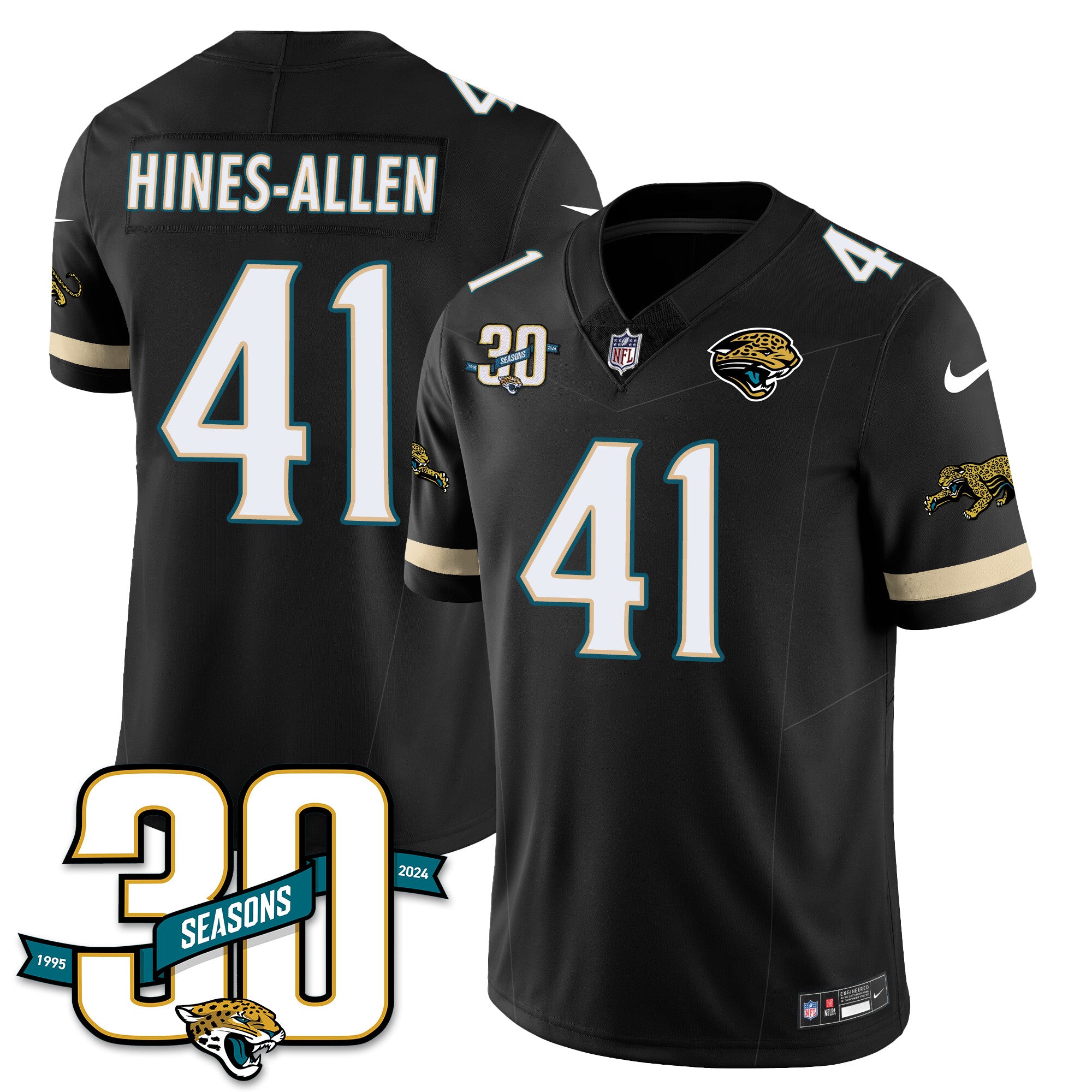 Jacksonville Jaguars 1990s Throwback Uniforms – All Stitched – Black – Josh Hines-Allen – 41 Jersey