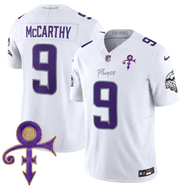 Vikings 2024 Prince Vapor Limited Jersey – All Stitched – White Limited – J.J. McCarthy Jersey