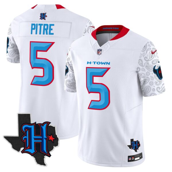Houston Texans 2024 Texas Patch Vapor Limited Jersey V4 – All Stitched – White – Jalen Pitre Jersey