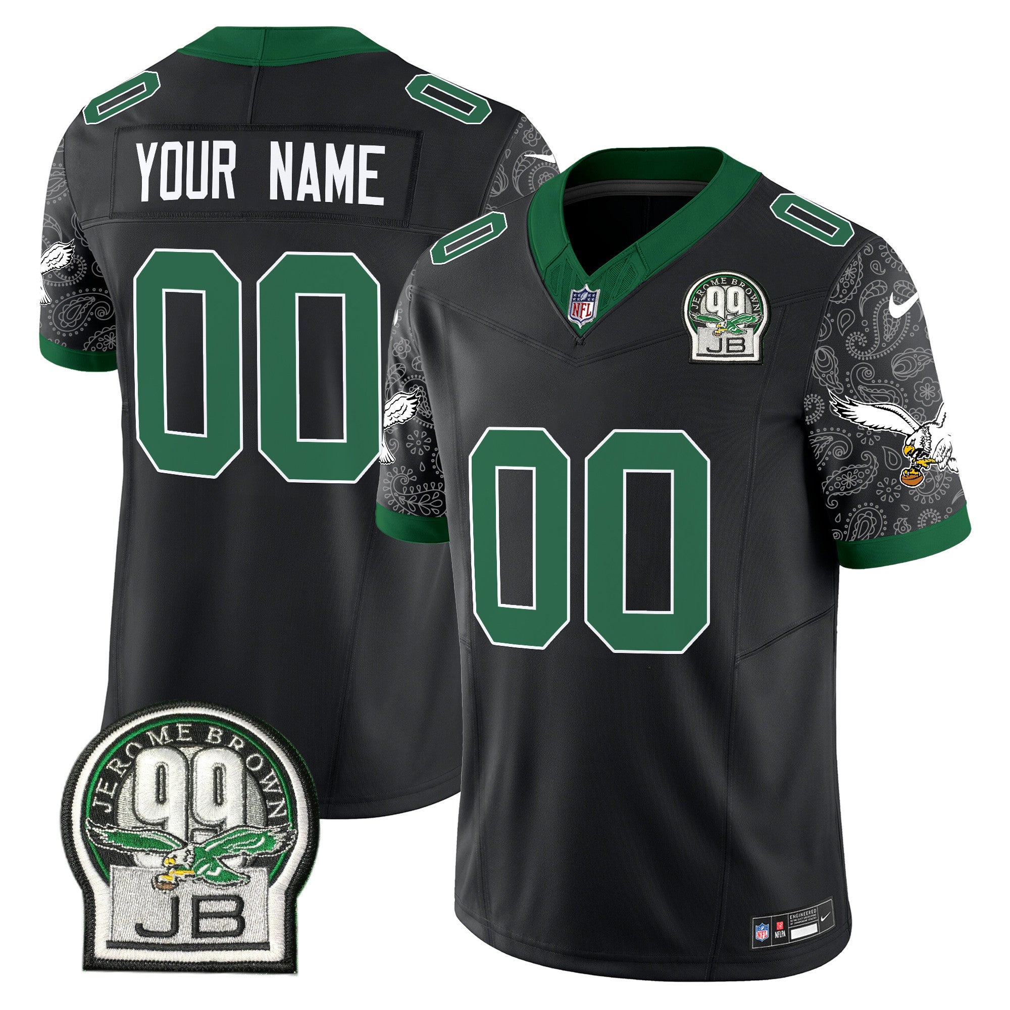 Eagles Kelly Green Vapor Limited Custom Jersey V4 – All Stitched – Black Jersey