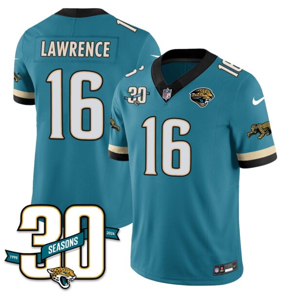 Jacksonville Jaguars 1990s Throwback Uniforms – All Stitched – Teal – Trevor Lawrence – 16 Jersey