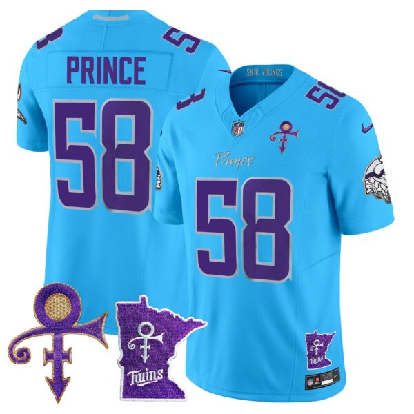 Minnesota Vikings 2024 Prince Vapor Limited Jersey V2 – All Stitched – Light Blue – Prince 1958 Jersey
