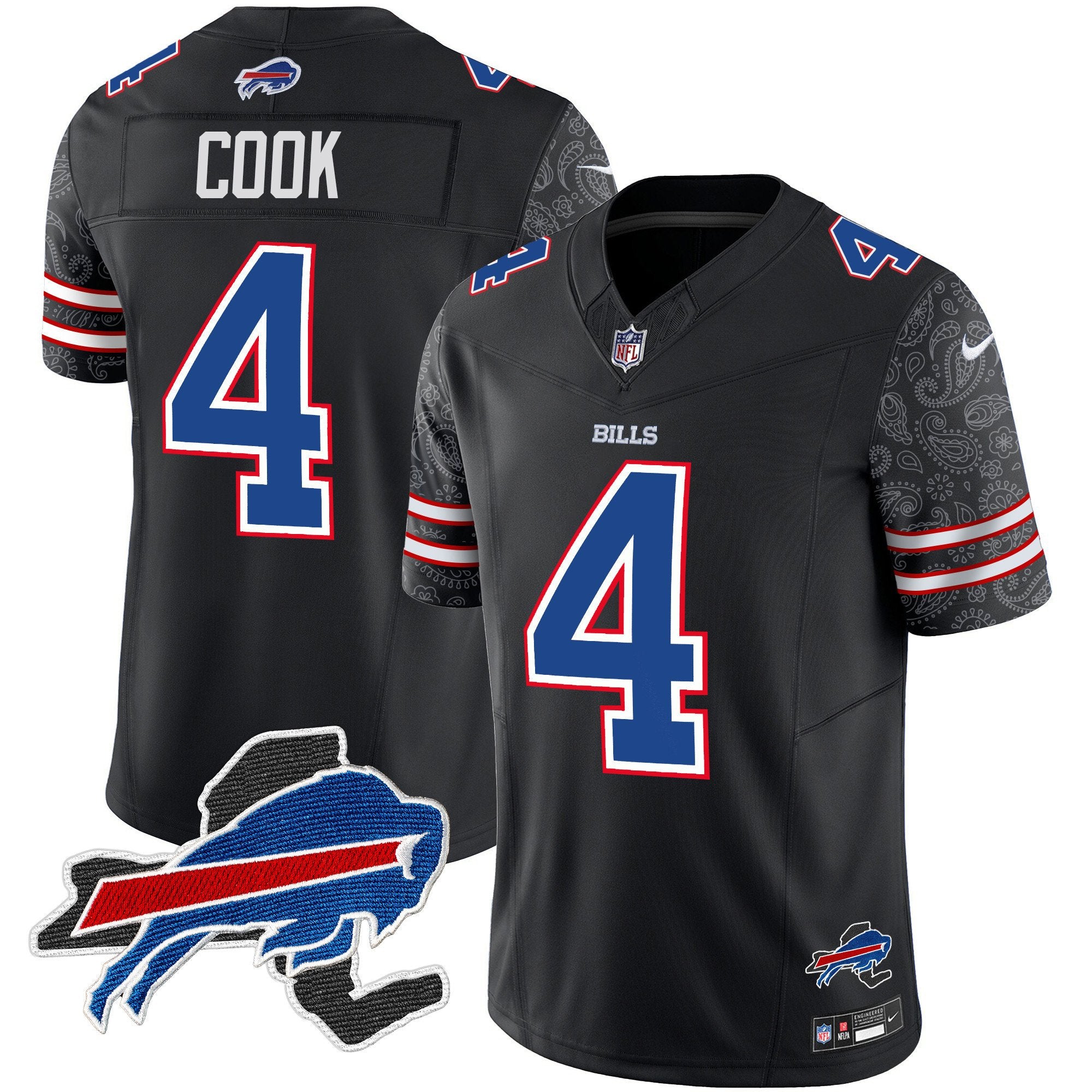 Bills New York Patch Vapor Limited Jersey V2 – All Stitched – Black – James Cook Jersey