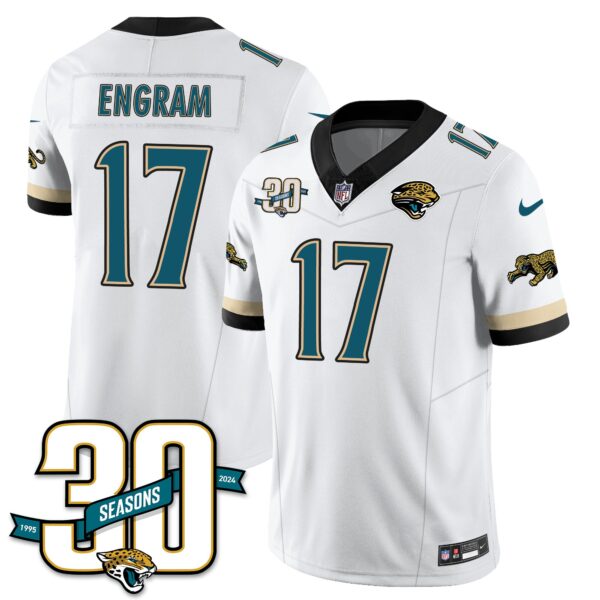 Jacksonville Jaguars 1990s Throwback Uniforms – All Stitched – White – Evan Engram – 17 Jersey