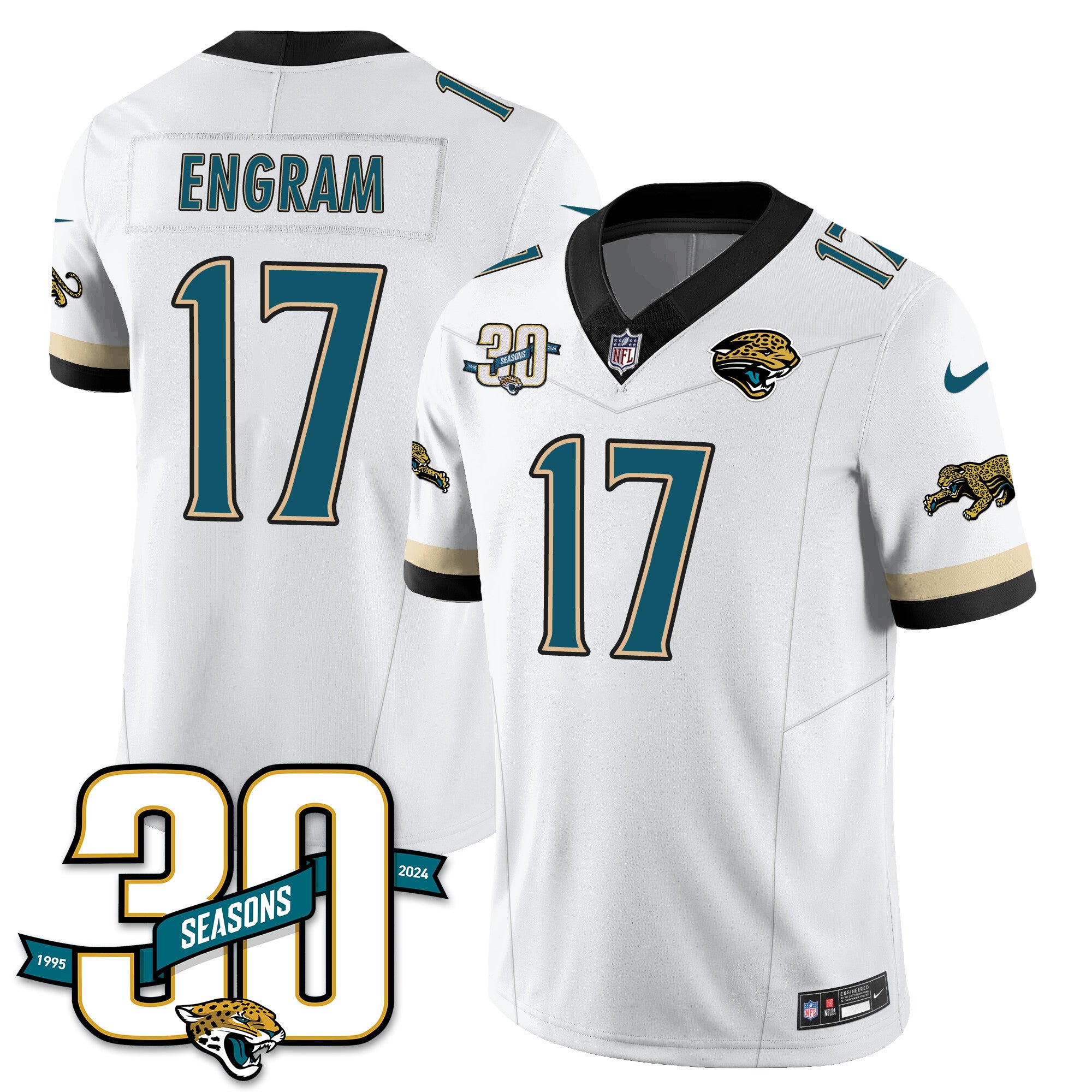 Jacksonville Jaguars 1990s Throwback Uniforms – All Stitched – White – Evan Engram – 17 Jersey