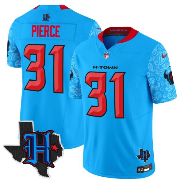 Houston Texans 2024 Texas Patch Vapor Limited Jersey V4 – All Stitched – Blue – Dameon Pierce Jersey
