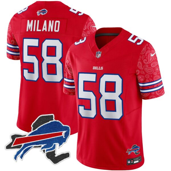 Bills New York Patch Vapor Limited Jersey V2 – All Stitched – Red – Matt Milano Jersey