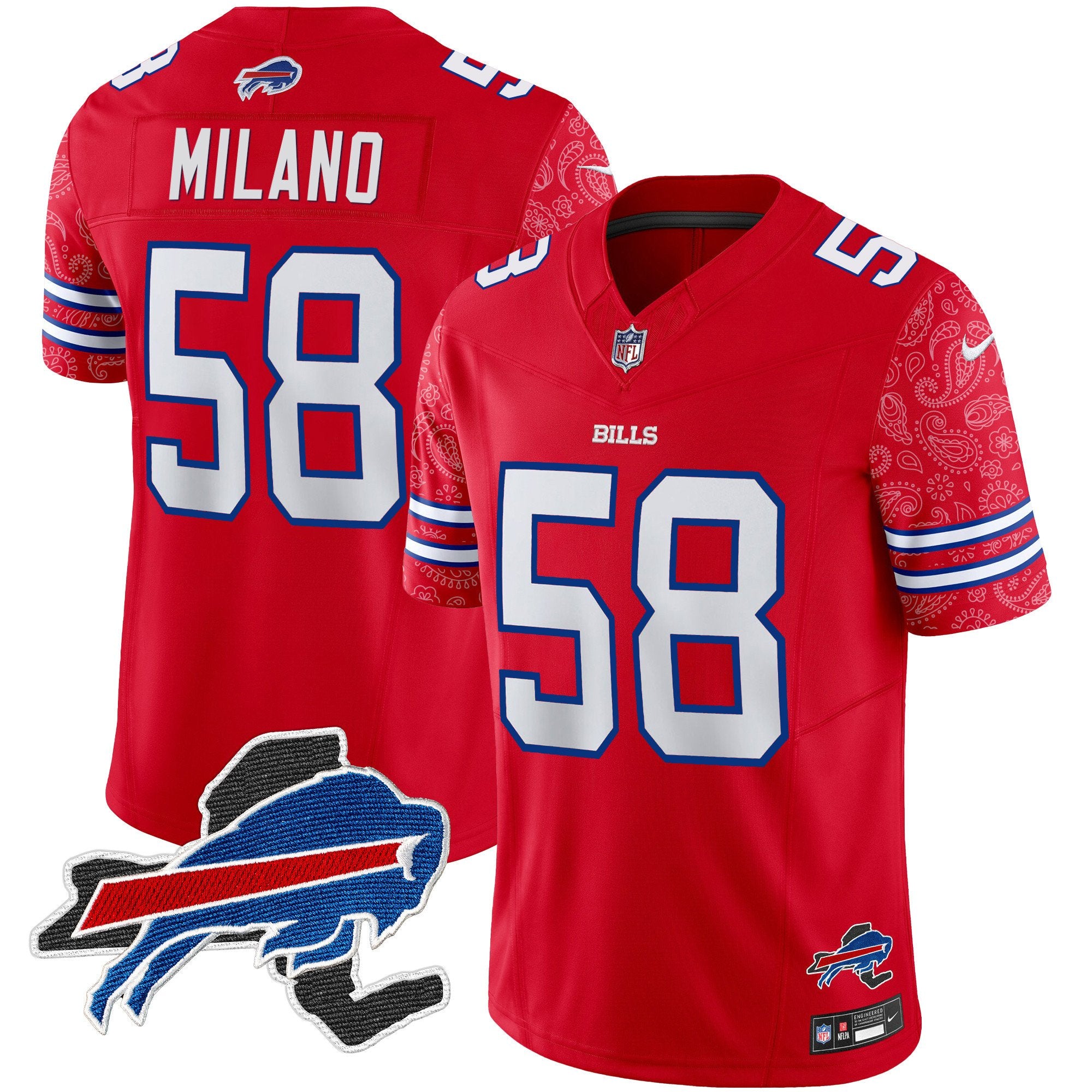 Bills New York Patch Vapor Limited Jersey V2 – All Stitched – Red – Matt Milano Jersey