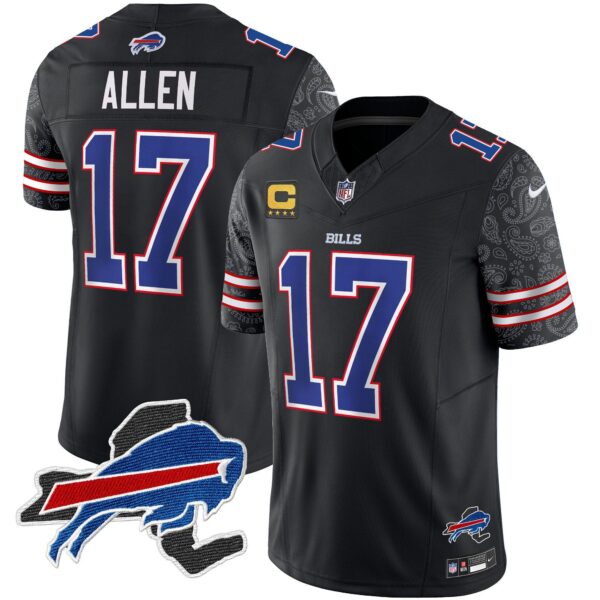 Bills New York Patch Vapor Limited Jersey V2 – All Stitched – Black – Josh Allen Jersey