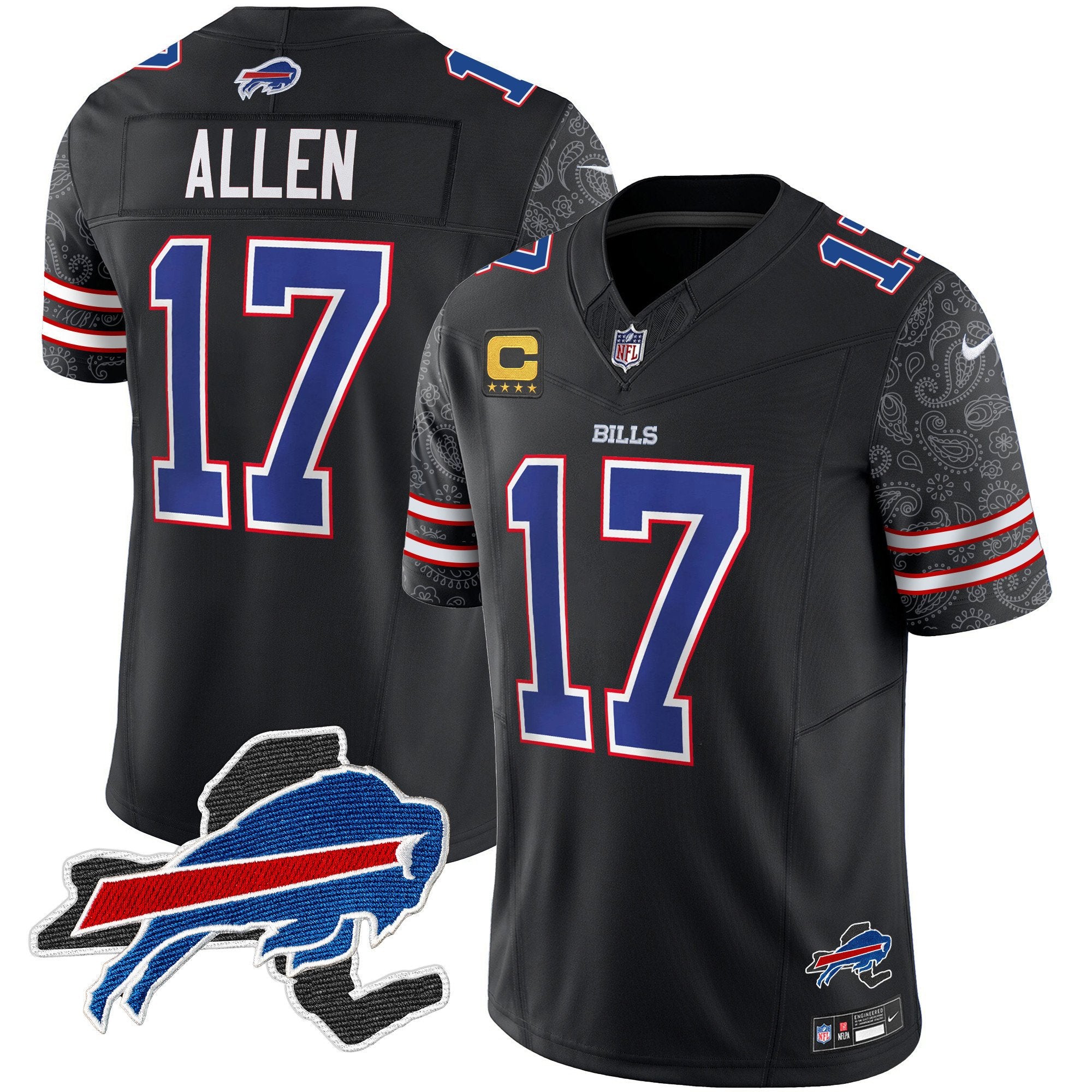 Bills New York Patch Vapor Limited Jersey V2 – All Stitched – Black – Josh Allen Jersey