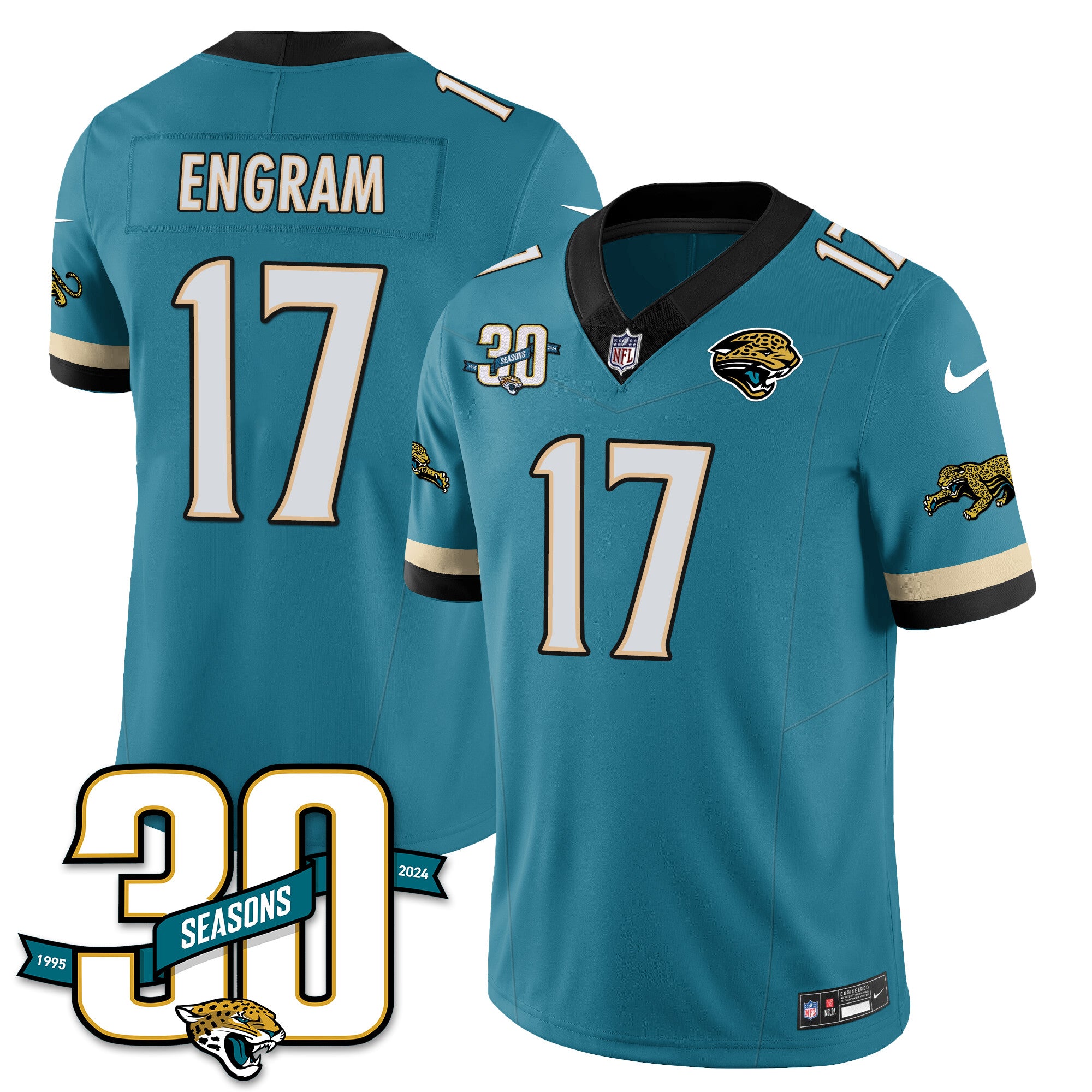 Jacksonville Jaguars 1990s Throwback Uniforms – All Stitched – Teal – Evan Engram – 17 Jersey