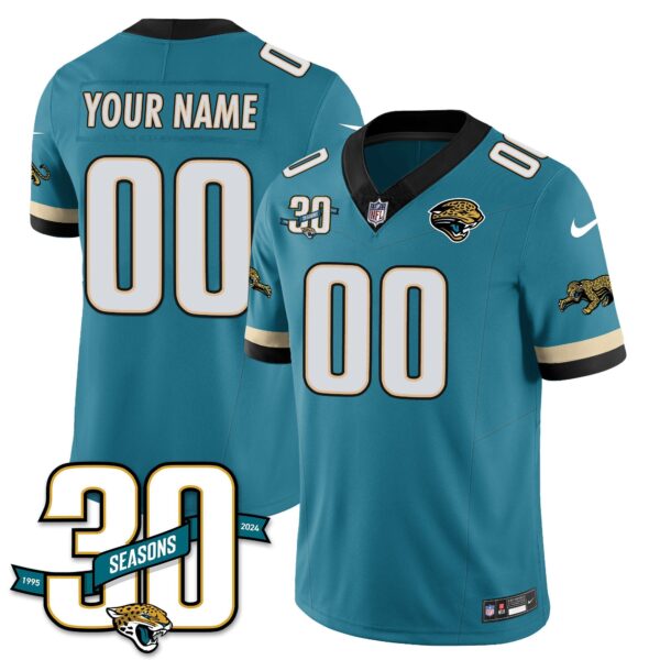 Custom Jacksonville Jaguars 1990s Throwback Uniforms – All Stitched – Teal Jersey