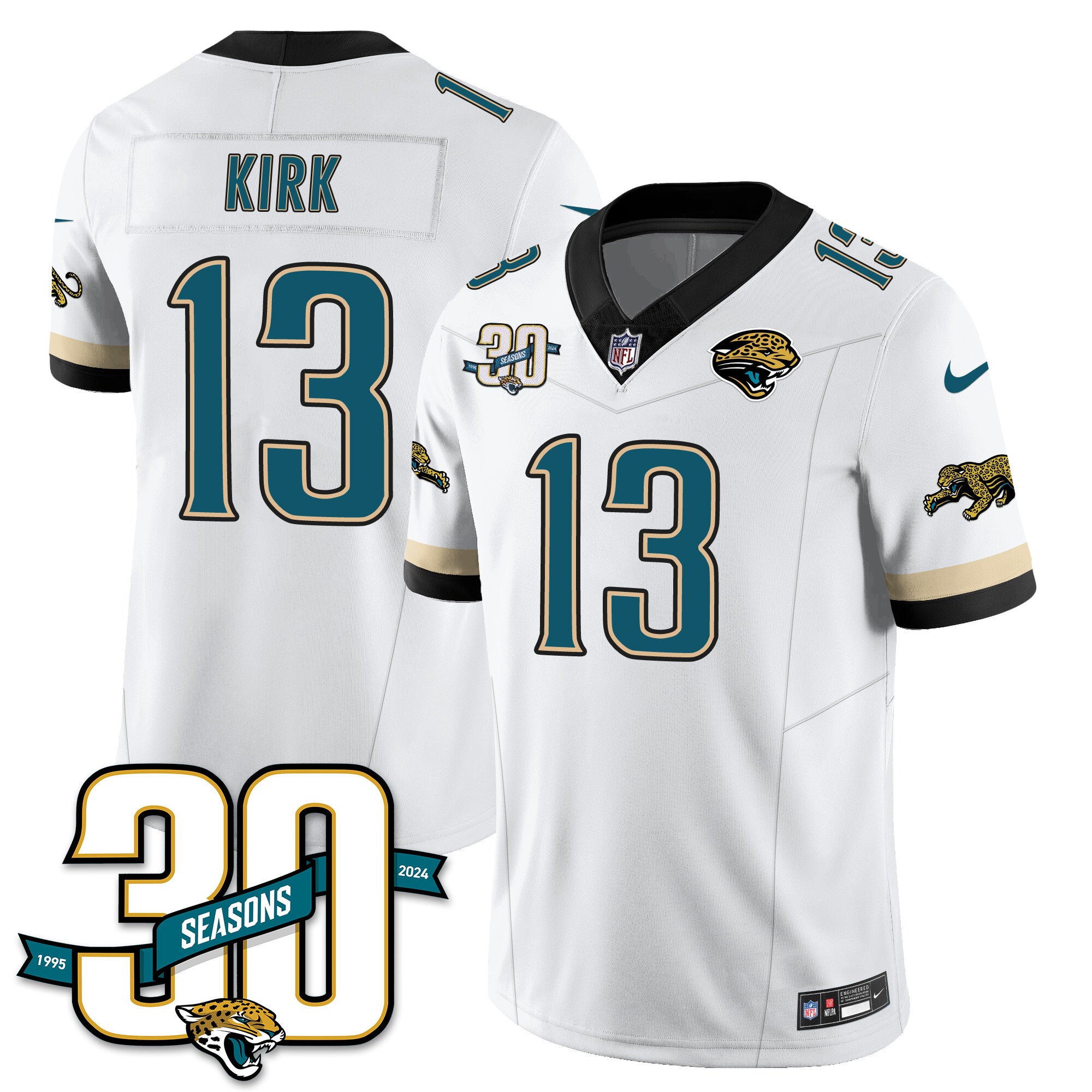 Jacksonville Jaguars 1990s Throwback Uniforms – All Stitched – White – Christian Kirk – 13 Jersey