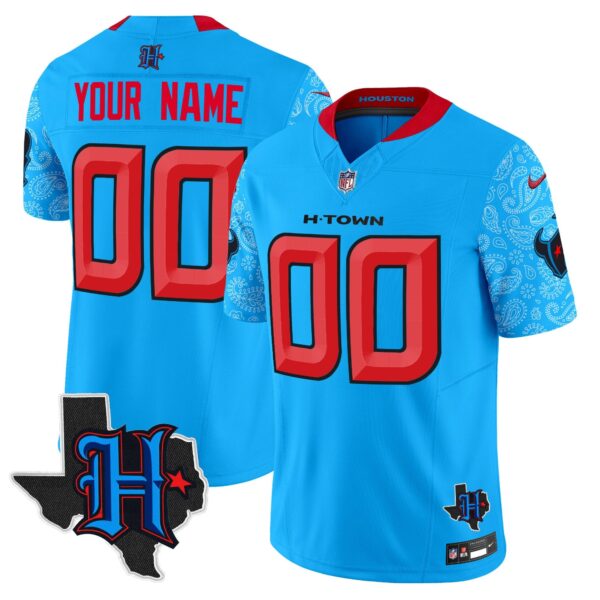 Houston Texans 2024 Texas Patch Vapor Limited Custom Jersey V4 – All Stitched – Blue Jersey