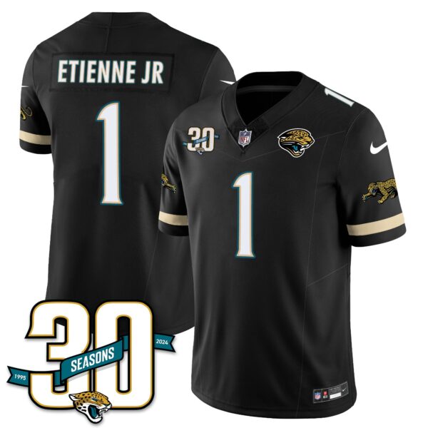 Jacksonville Jaguars 1990s Throwback Uniforms – All Stitched – Black – Travis Etienne Jr – 1 Jersey