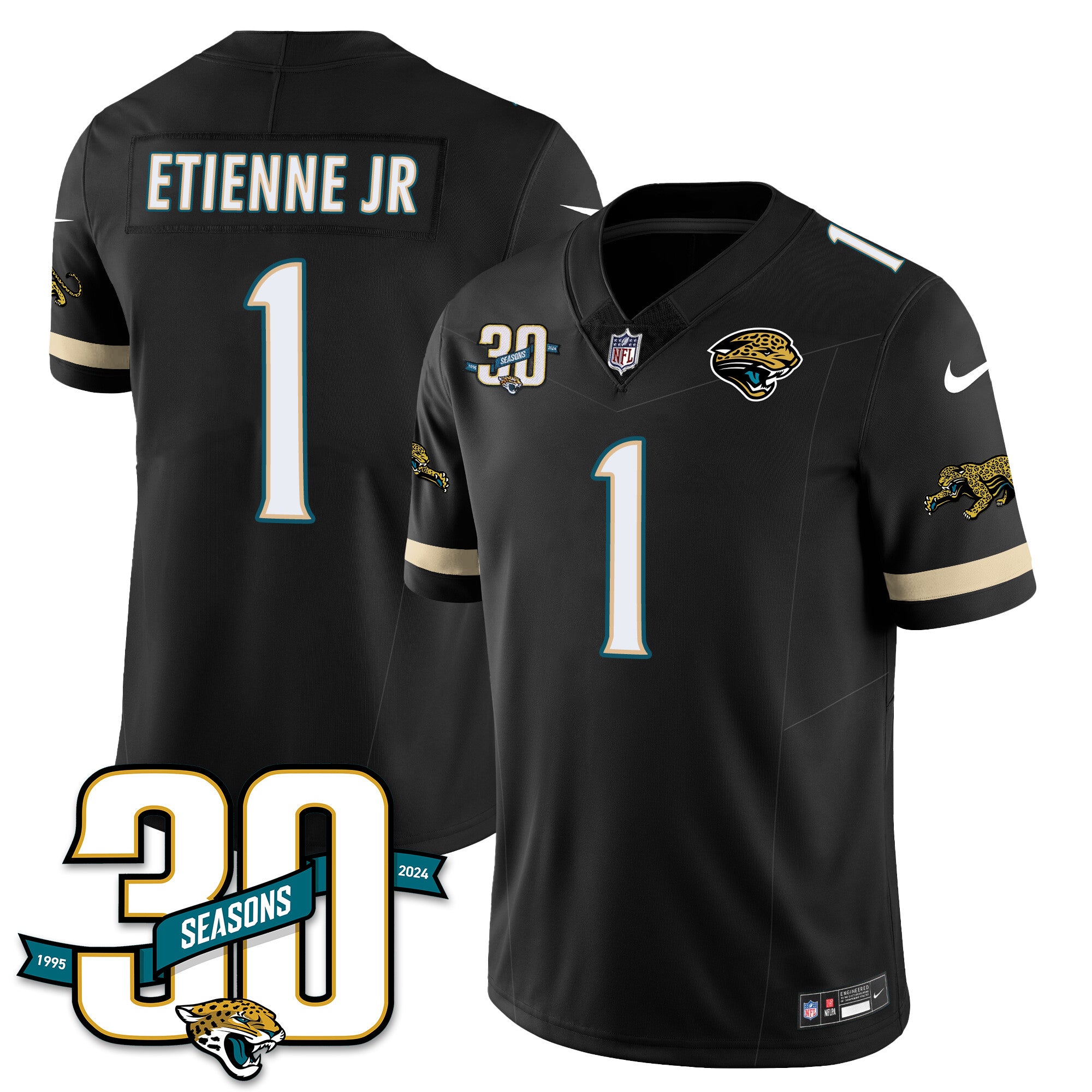 Jacksonville Jaguars 1990s Throwback Uniforms – All Stitched – Black – Travis Etienne Jr – 1 Jersey