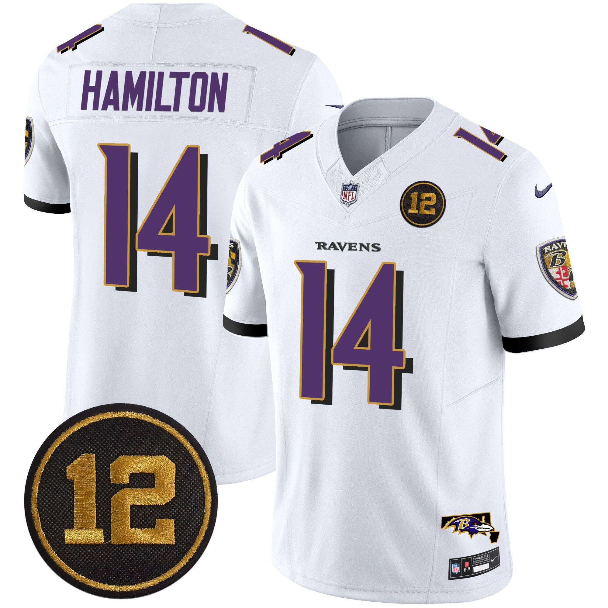 Ravens Jacoby Jones Patch Vapor Limited Jersey – All Stitched – White – Kyle Hamilton Jersey