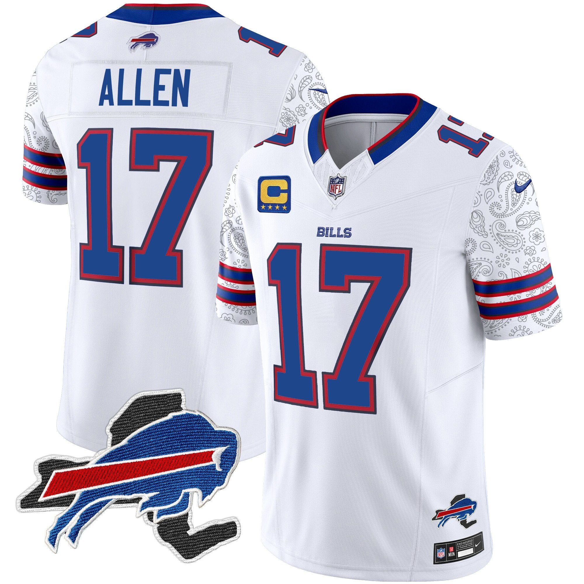 Bills New York Patch Vapor Limited Jersey V2 – All Stitched – White – Josh Allen Jersey