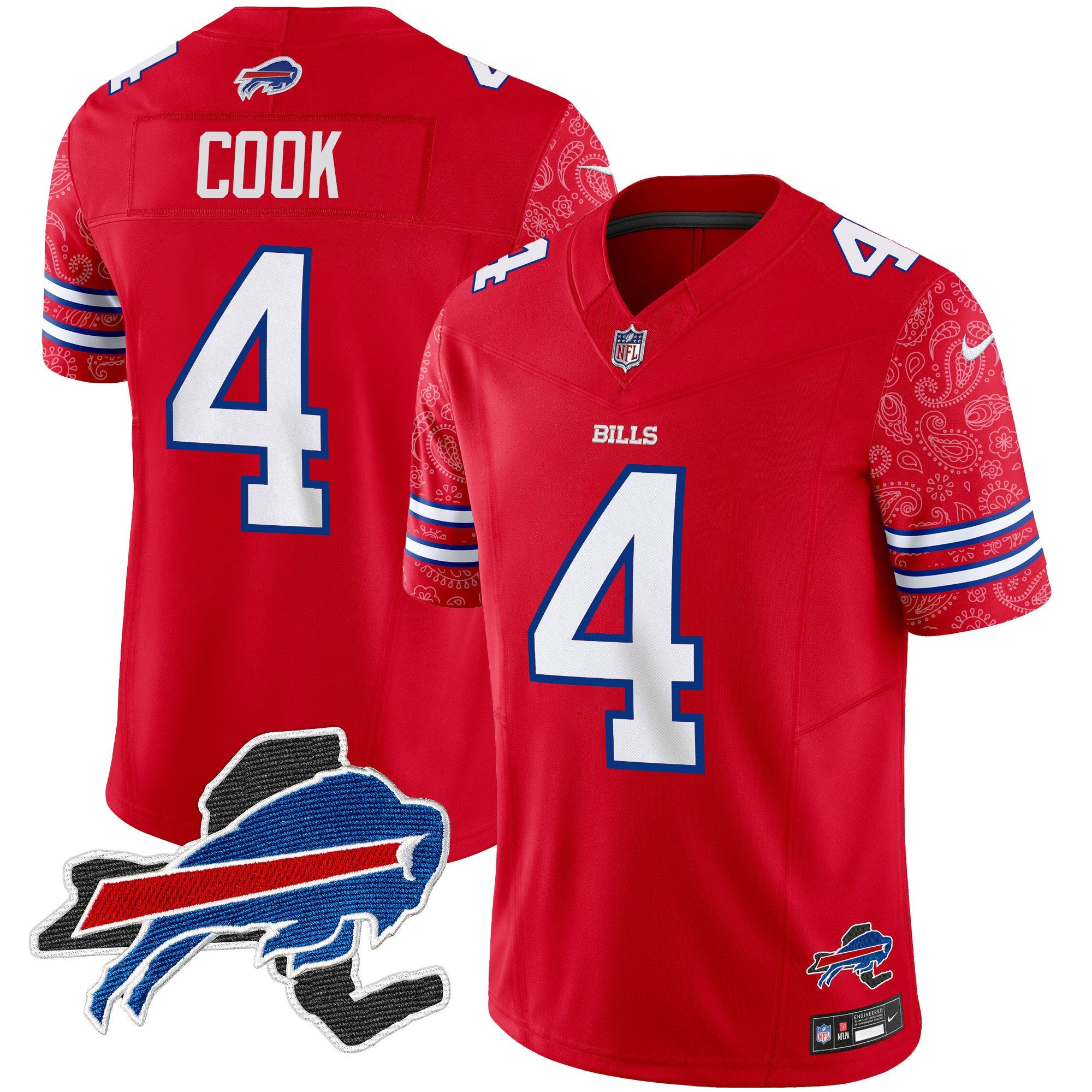 Bills New York Patch Vapor Limited Jersey V2 – All Stitched – Red – James Cook Jersey