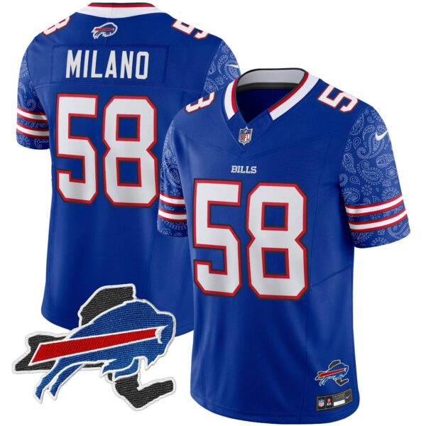 Bills New York Patch Vapor Limited Jersey V2 – All Stitched – Royal – Matt Milano Jersey