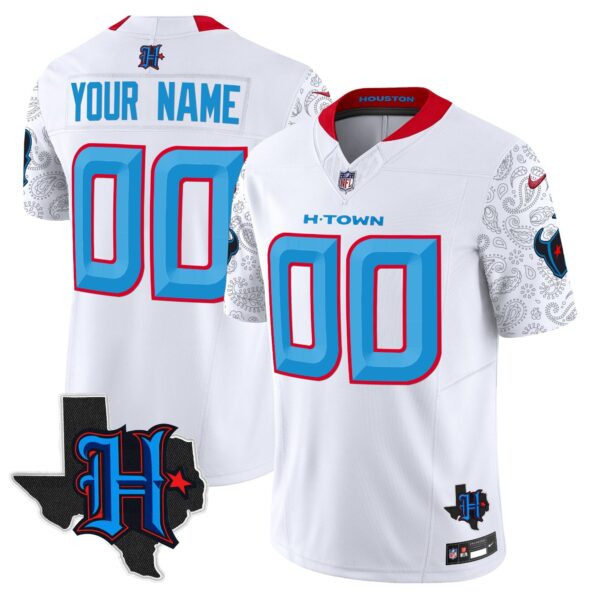 Houston Texans 2024 Texas Patch Vapor Limited Custom Jersey V4 – All Stitched – White Jersey